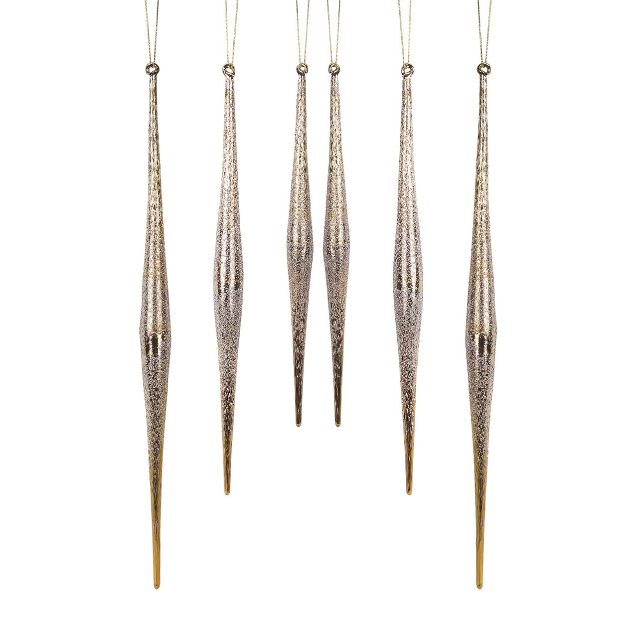 Melrose Set of 6 Silver and Gold Icicle Glass Christmas Ornaments 13.25”